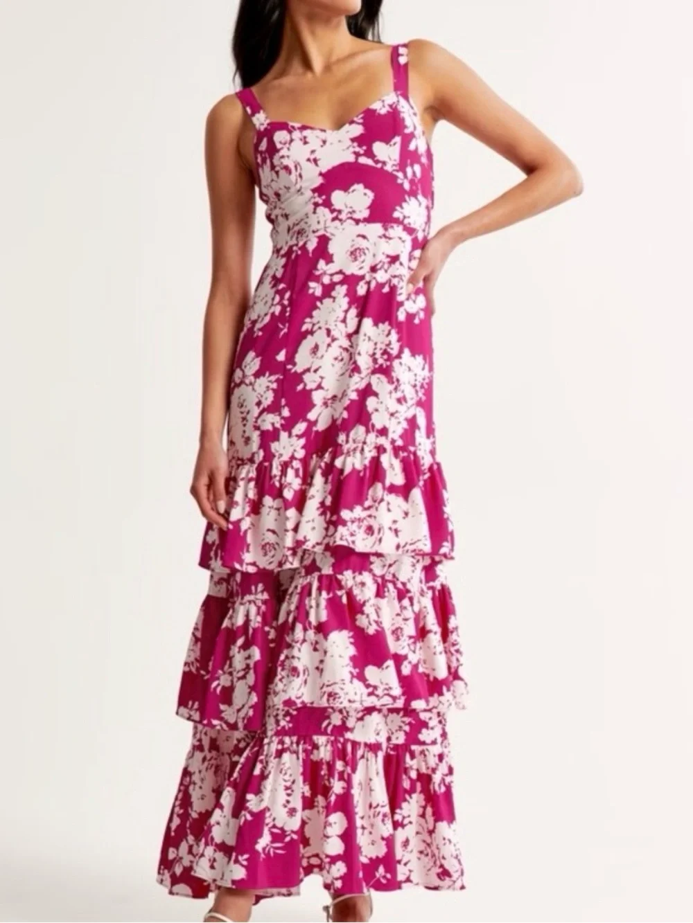 Abercrombie & Fitch Fuchsia & White Floral Tiered Maxi Party Occasion Dress M
